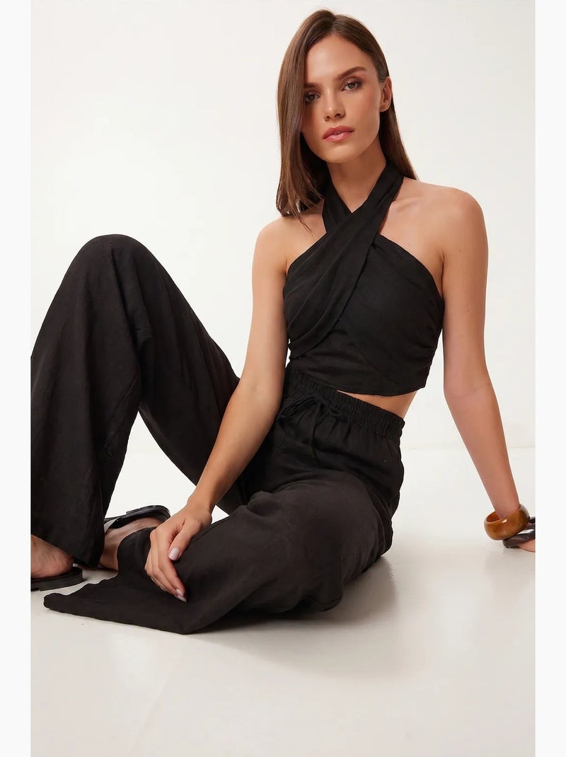 Conjunto de blusa halter e calças de perna larga istanbul Preto - Kiabi