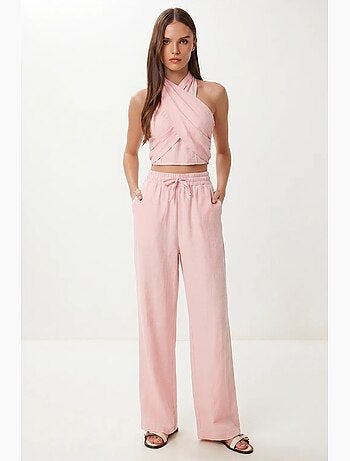 Conjunto de blusa halter e calças de perna larga istanbul
