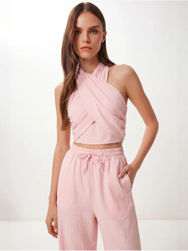 Conjunto de blusa halter e calças de perna larga istanbul Rosa - Kiabi