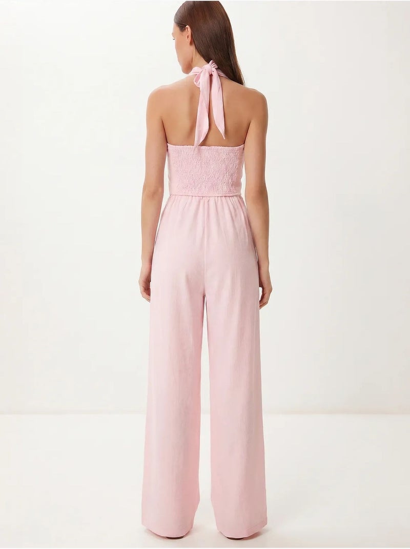 Conjunto de blusa halter e calças de perna larga istanbul Rosa - Kiabi