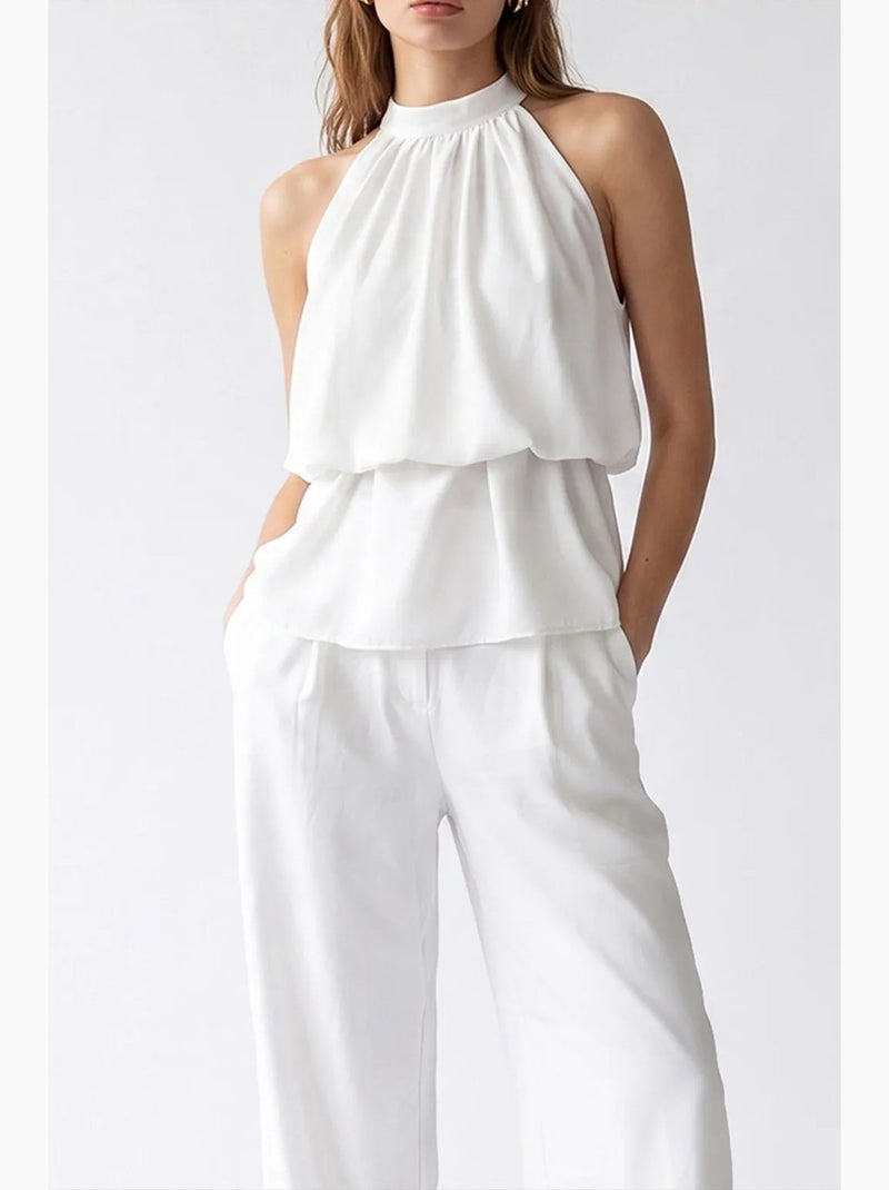 Conjunto de blusa halter e calças de perna larga mixray Branco - Kiabi