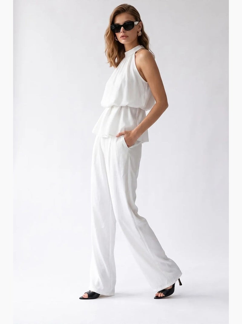 Conjunto de blusa halter e calças de perna larga mixray Branco - Kiabi