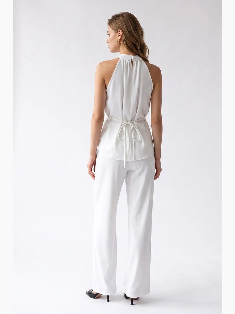 Conjunto de blusa halter e calças de perna larga mixray Branco - Kiabi