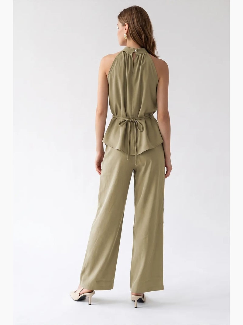 Conjunto de blusa halter e calças de perna larga mixray Cáqui - Kiabi