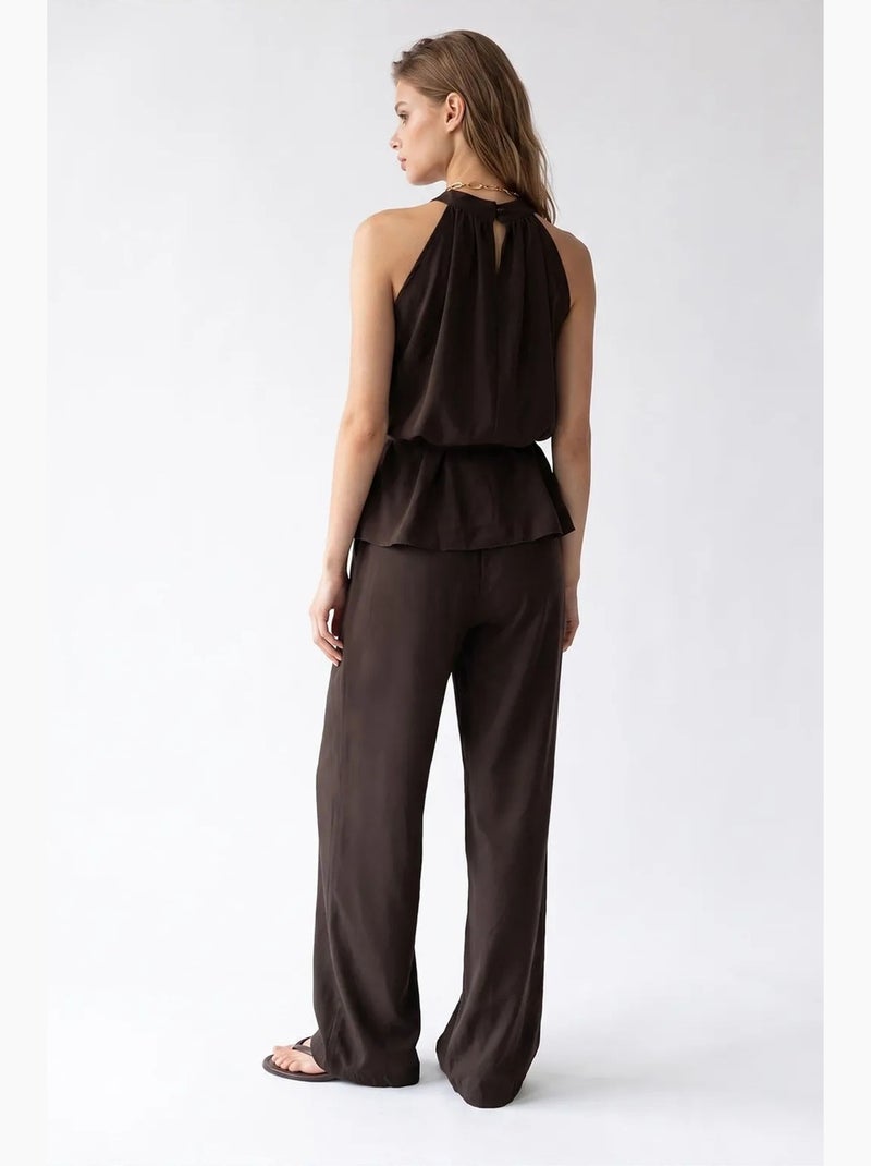 Conjunto de blusa halter e calças de perna larga mixray Castanho - Kiabi
