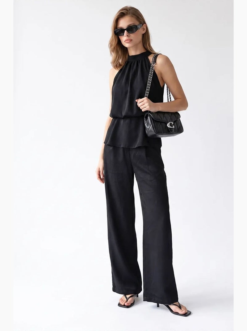 Conjunto de blusa halter e calças de perna larga mixray Preto - Kiabi
