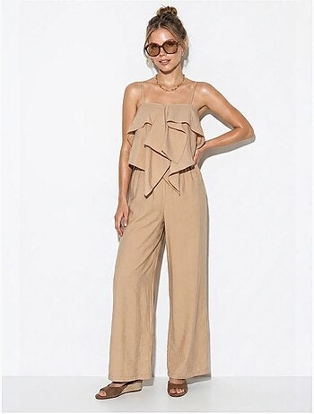 Conjunto de blusa sem alças com folhos e calças de perna larga lucci