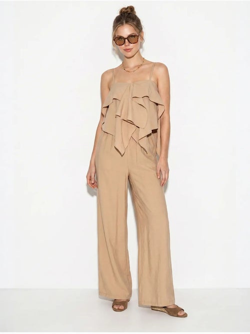 Conjunto de blusa sem alças com folhos e calças de perna larga lucci - Kiabi Conjunto de blusa sem alças com folhos e calças de perna larga lucci - Kiabi
