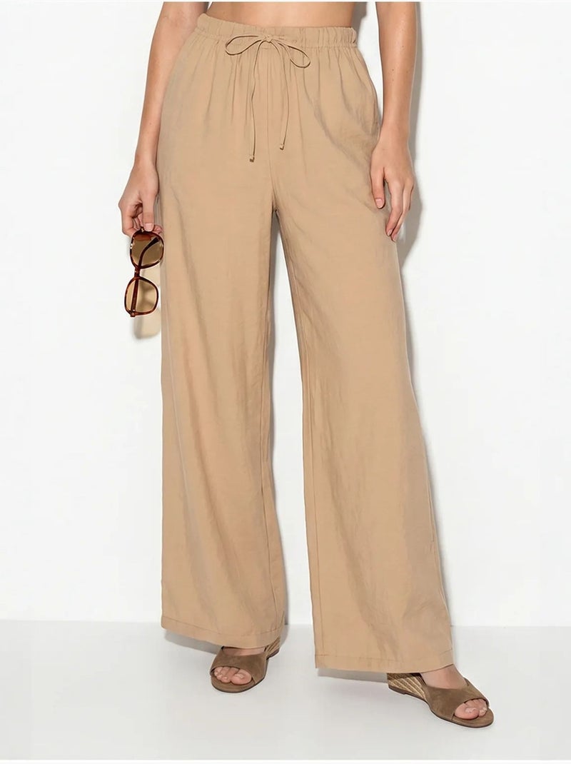 Conjunto de blusa sem alças com folhos e calças de perna larga lucci Bege-argila - Kiabi