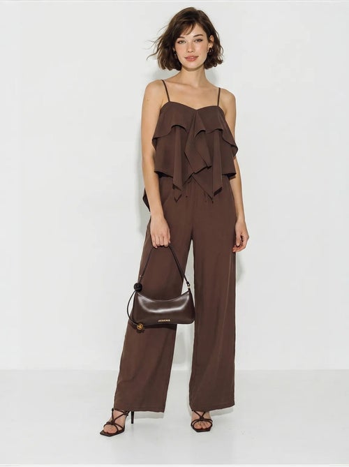 Conjunto de blusa sem alças com folhos e calças de perna larga lucci - Kiabi Conjunto de blusa sem alças com folhos e calças de perna larga lucci - Kiabi