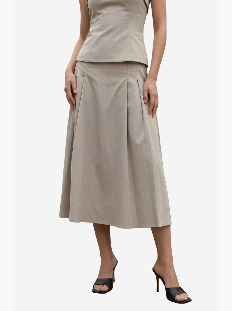 Conjunto de blusa sem alças e saia midi de cintura alta my fashion Areia - Kiabi