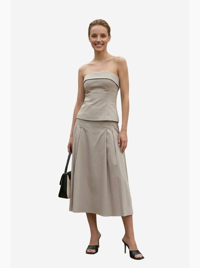 Conjunto de blusa sem alças e saia midi de cintura alta my fashion Areia - Kiabi