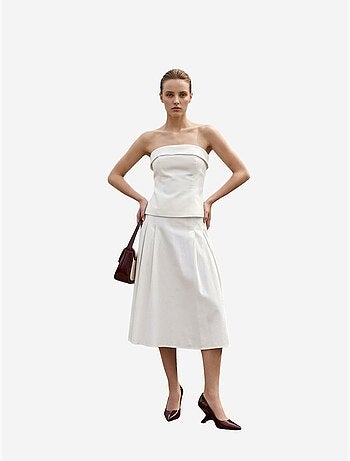 Conjunto de blusa sem alças e saia midi de cintura alta my fashion
