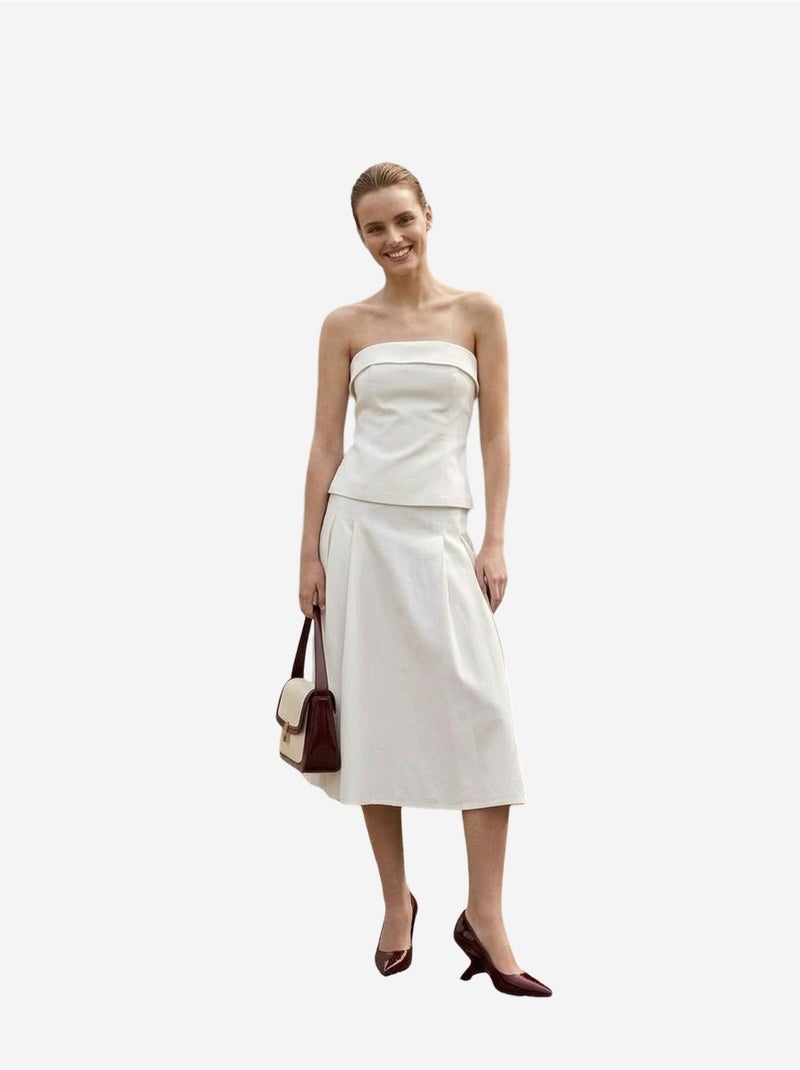 Conjunto de blusa sem alças e saia midi de cintura alta my fashion Branco sujo - Kiabi