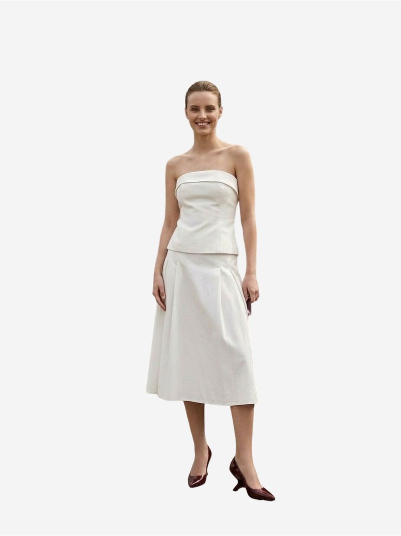 Conjunto de blusa sem alças e saia midi de cintura alta my fashion Branco sujo - Kiabi