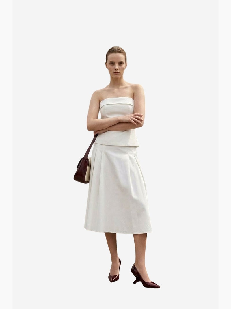 Conjunto de blusa sem alças e saia midi de cintura alta my fashion Branco sujo - Kiabi