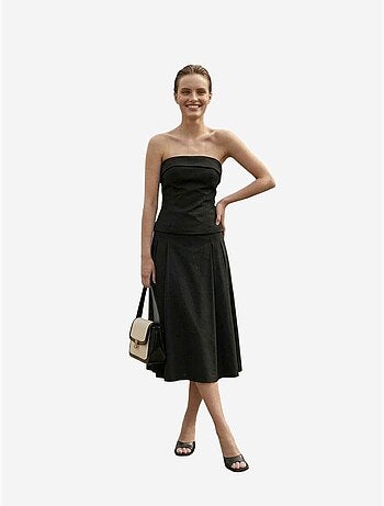 Conjunto de blusa sem alças e saia midi de cintura alta my fashion