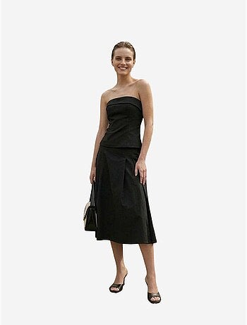 Conjunto de blusa sem alças e saia midi de cintura alta my fashion