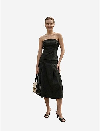 Conjunto de blusa sem alças e saia midi de cintura alta my fashion