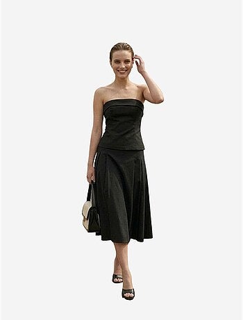 Conjunto de blusa sem alças e saia midi de cintura alta my fashion