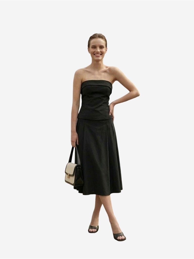 Conjunto de blusa sem alças e saia midi de cintura alta my fashion Preto - Kiabi