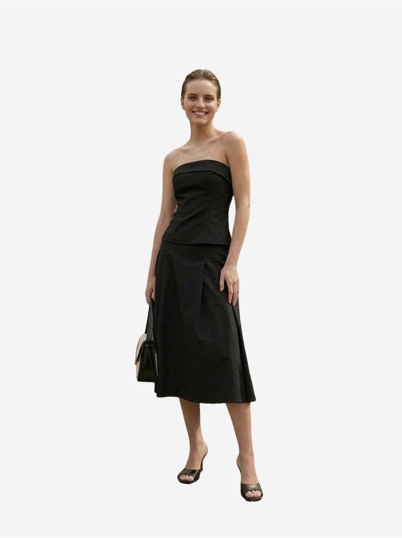 Conjunto de blusa sem alças e saia midi de cintura alta my fashion Preto - Kiabi
