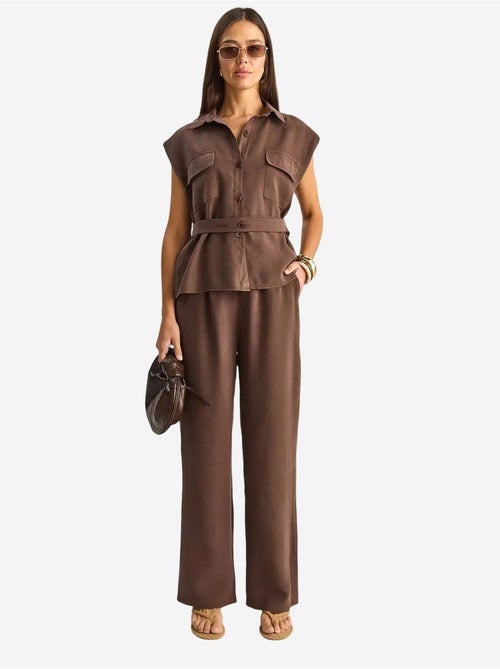 Conjunto de blusa sem mangas com cinto e calças de perna larga lucci - Kiabi