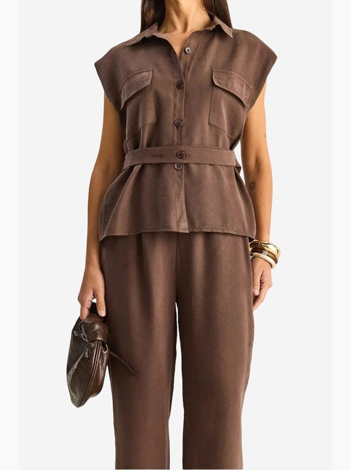 Conjunto de blusa sem mangas com cinto e calças de perna larga lucci - Kiabi