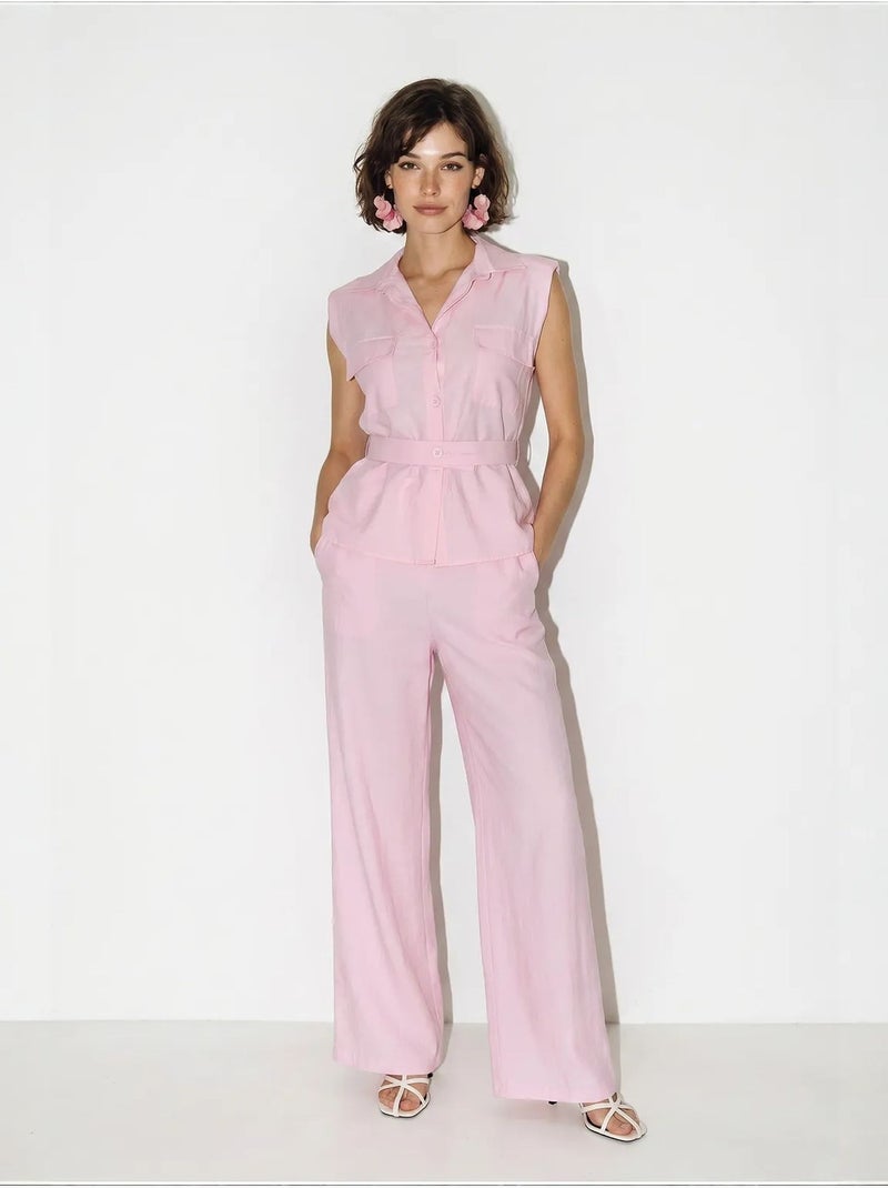 Conjunto de blusa sem mangas com cinto e calças de perna larga lucci Rosa - Kiabi