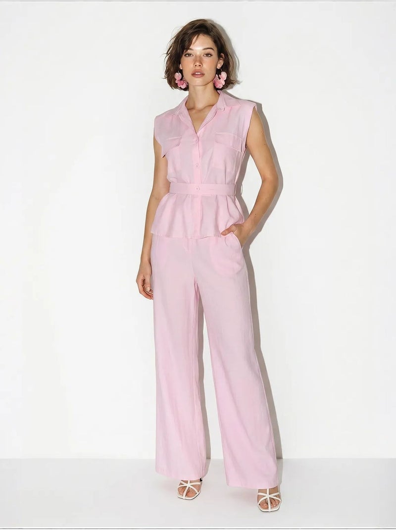 Conjunto de blusa sem mangas com cinto e calças de perna larga lucci Rosa - Kiabi
