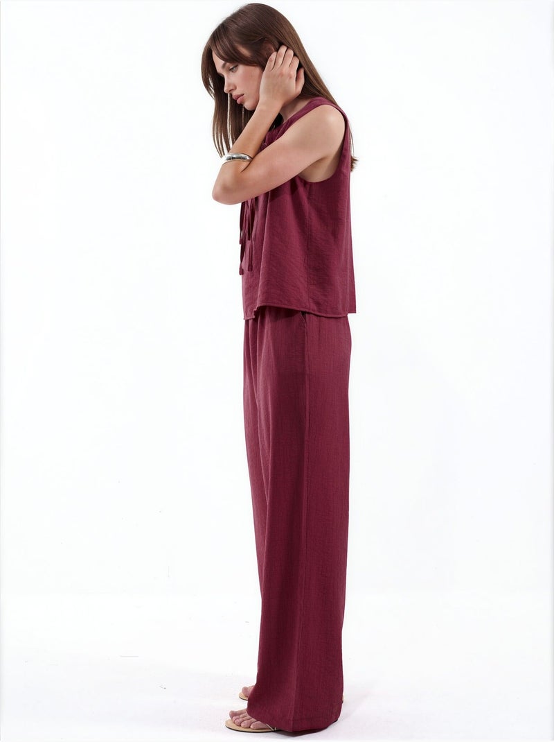 Conjunto de blusa sem mangas texturizada e calças de perna larga hiccup Vermelho granada - Kiabi