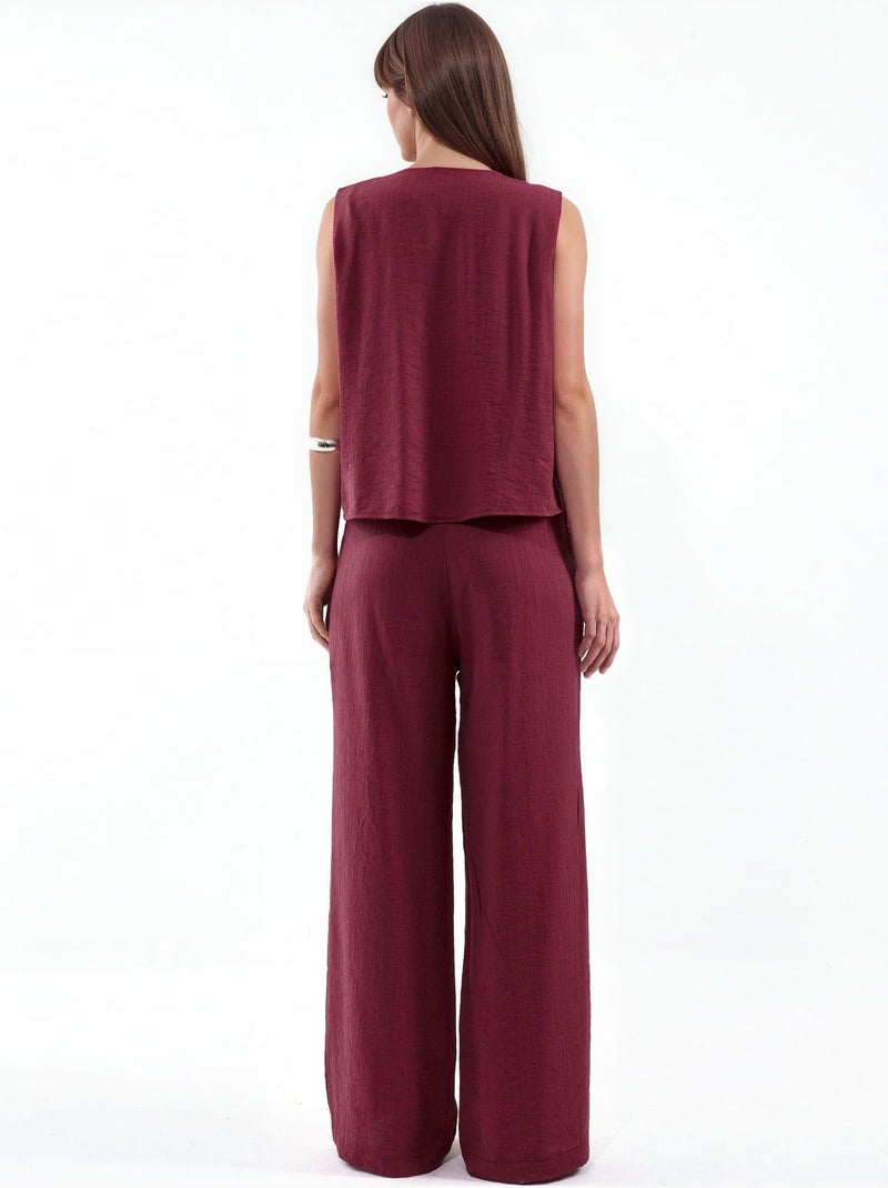 Conjunto de blusa sem mangas texturizada e calças de perna larga hiccup Vermelho granada - Kiabi