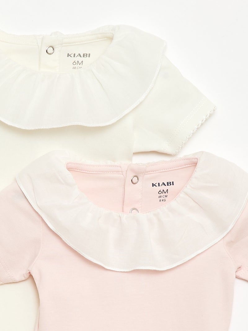 Conjunto de bodies com gola Claudine - 2 peças Rosa - Kiabi