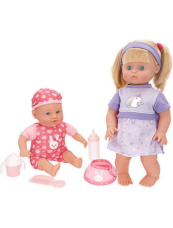 Conjunto de boneca menina de 41 cm e bebê de 32 cm com acessórios colorbaby's