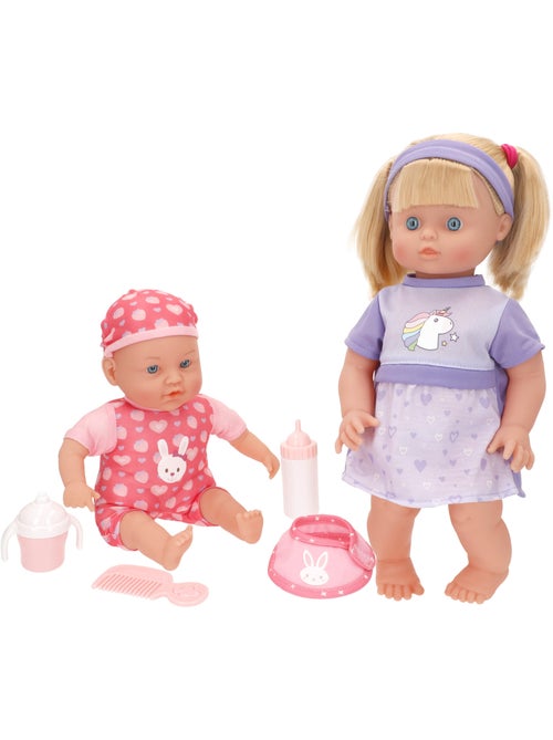 Conjunto de boneca menina de 41 cm e bebê de 32 cm com acessórios colorbaby's - Kiabi