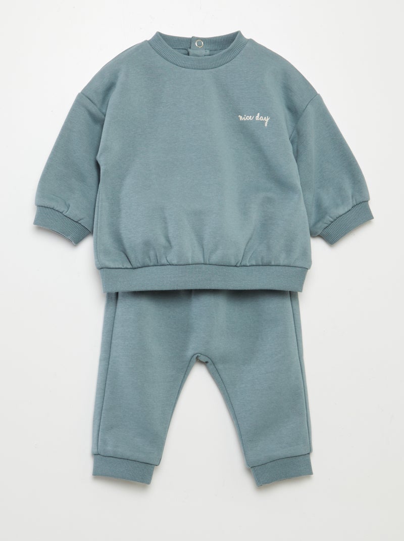 Conjunto de calças de fato de treino com sweatshirt + calças lisas em moletão - 2 peças AZUL - Kiabi