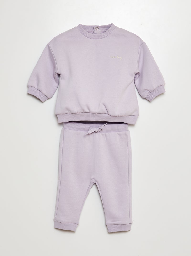 Conjunto de calças de fato de treino com sweatshirt + calças lisas em moletão - 2 peças VIOLETA - Kiabi
