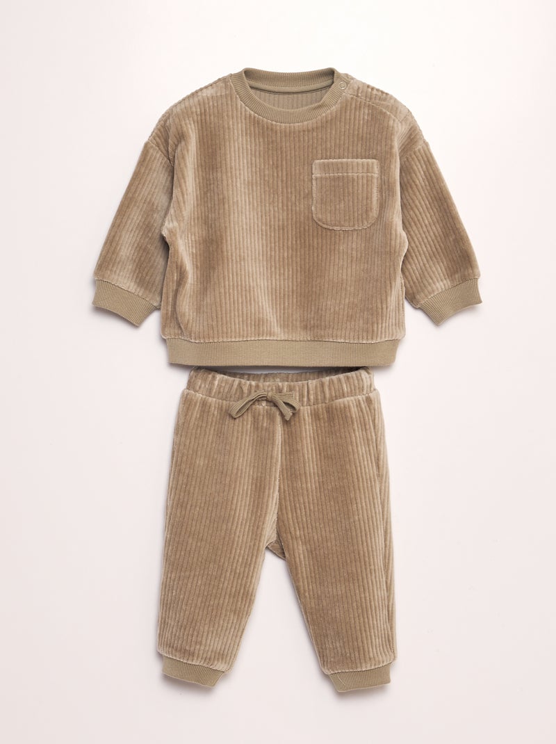 Conjunto de calças de fato de treino em bombazina com sweatshirt + calças - 2 peças VERDE - Kiabi