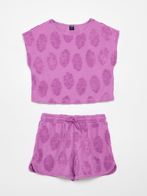 Conjunto de calções + T-shirt com detalhes em malha bouclé - Kiabi