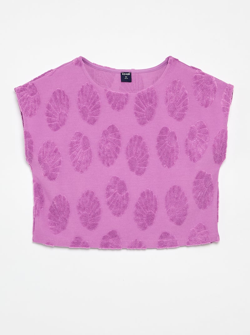 Conjunto de calções + T-shirt com detalhes em malha bouclé Roxo - Kiabi
