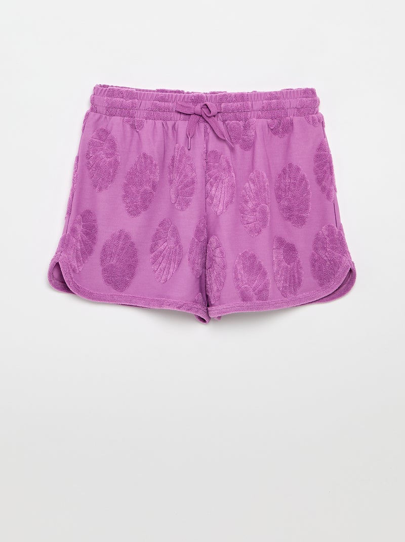 Conjunto de calções + T-shirt com detalhes em malha bouclé Roxo - Kiabi
