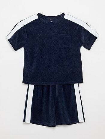Conjunto de calções + T-shirt com faixas contrastantes