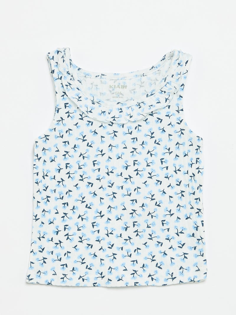 Conjunto de calções + top sem mangas em malha pointelle Azul - Kiabi