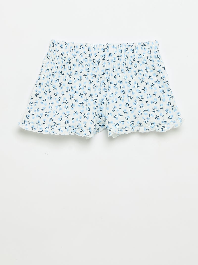 Conjunto de calções + top sem mangas em malha pointelle Azul - Kiabi