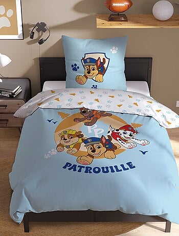 Conjunto de cama 1 pessoa 2 peças 'Patrulha Pata': capa de edredão + 1 fronha