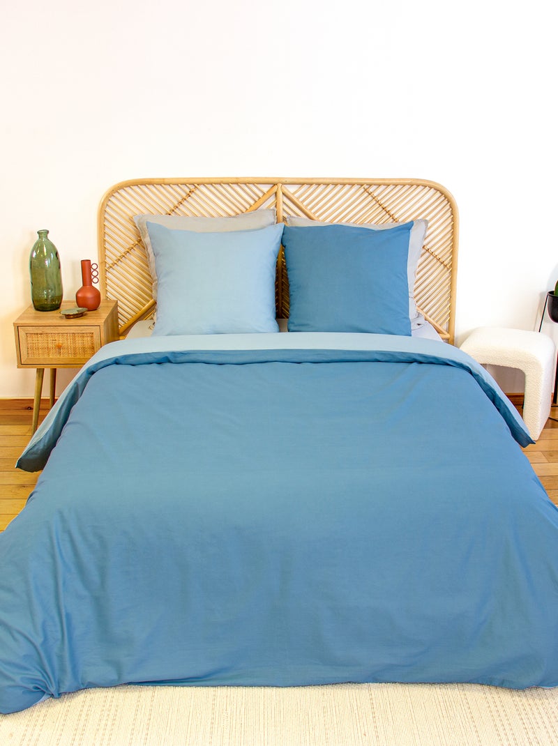Conjunto de cama + 2 fronhas de algodão liso 240x220 - 260x240 Azul - Kiabi