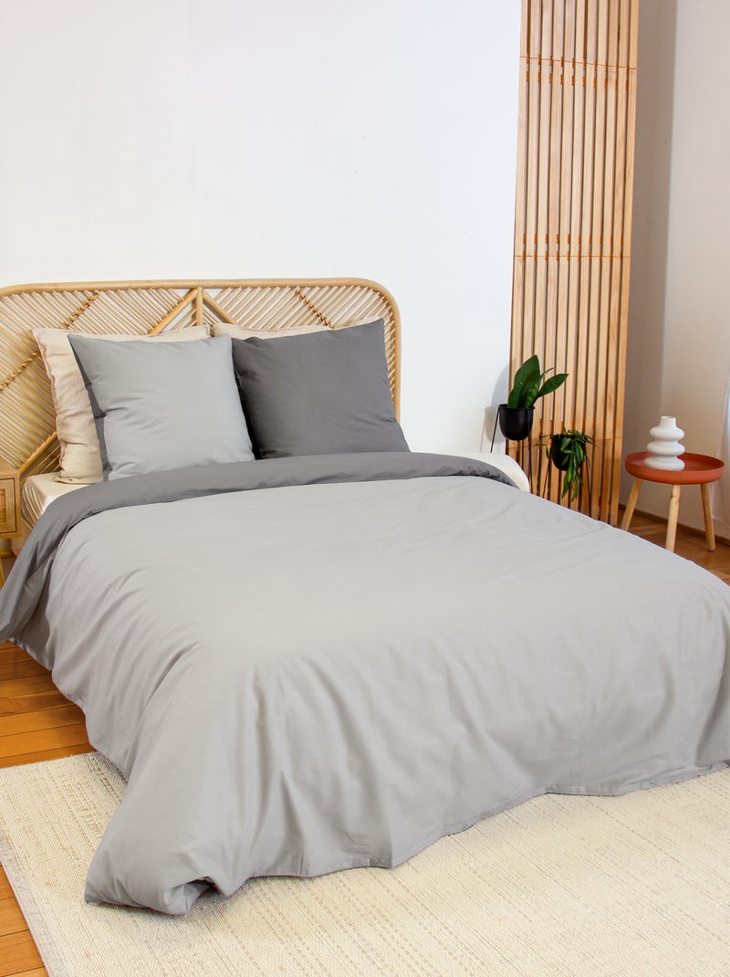 Conjunto de cama + 2 fronhas de algodão liso 240x220 - 260x240 Cinza - Kiabi