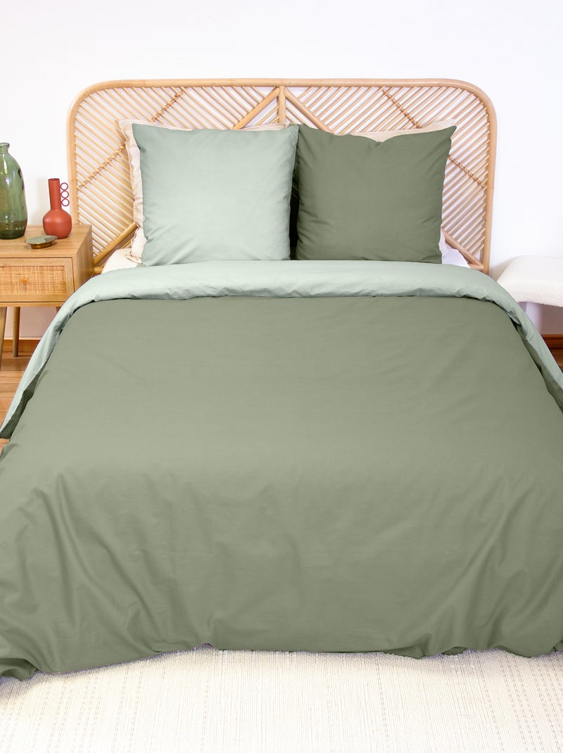 Conjunto de cama + 2 fronhas de algodão liso 240x220 - 260x240 Verde - Kiabi