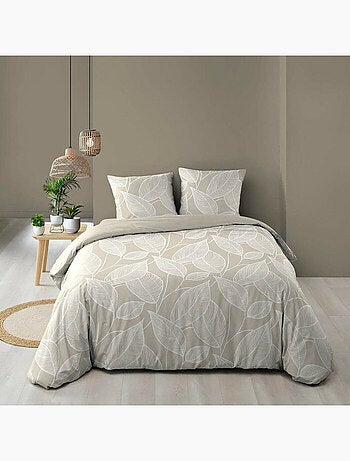 Conjunto de 3 peças de roupa de cama em algodão com padrão de folhas, capa + fronhas