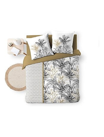 Conjunto de 3 peças de roupa de cama de algodão com palmeira, capa + 2 fronhas